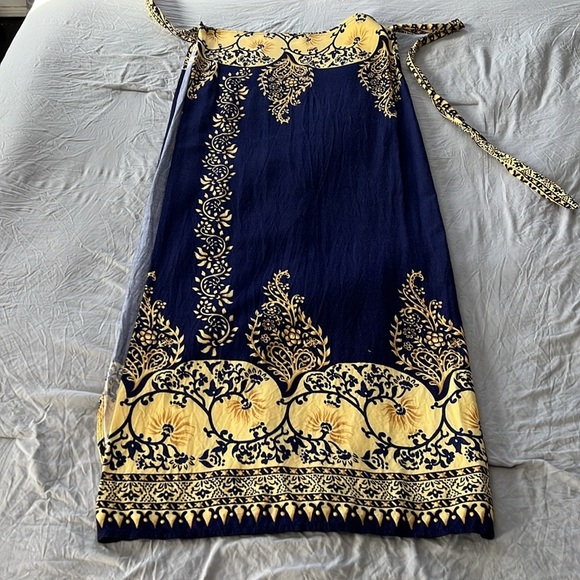 Vintage Blue/Gold Wrap Skirt &  Button Down Tank Set - Picture 3 of 5